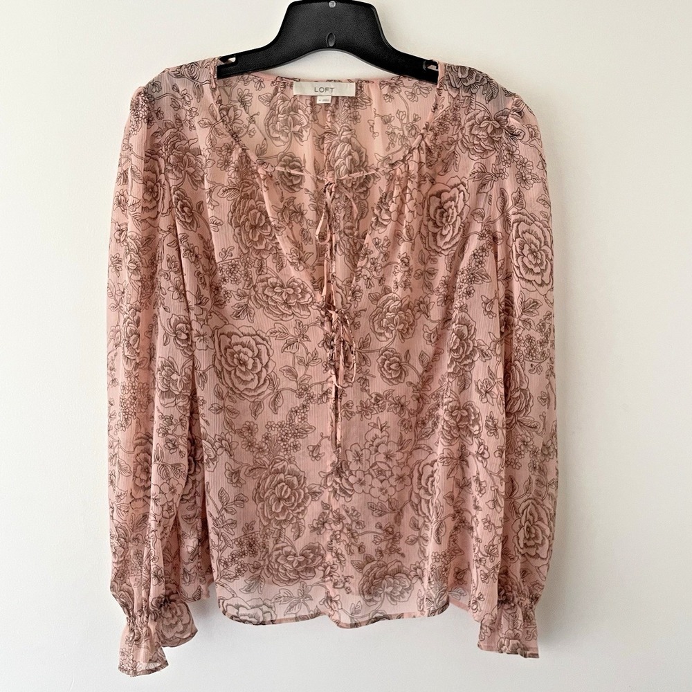 Blush Floral Lace Up Blouse Women's M Romantic Coquette Peasant Top